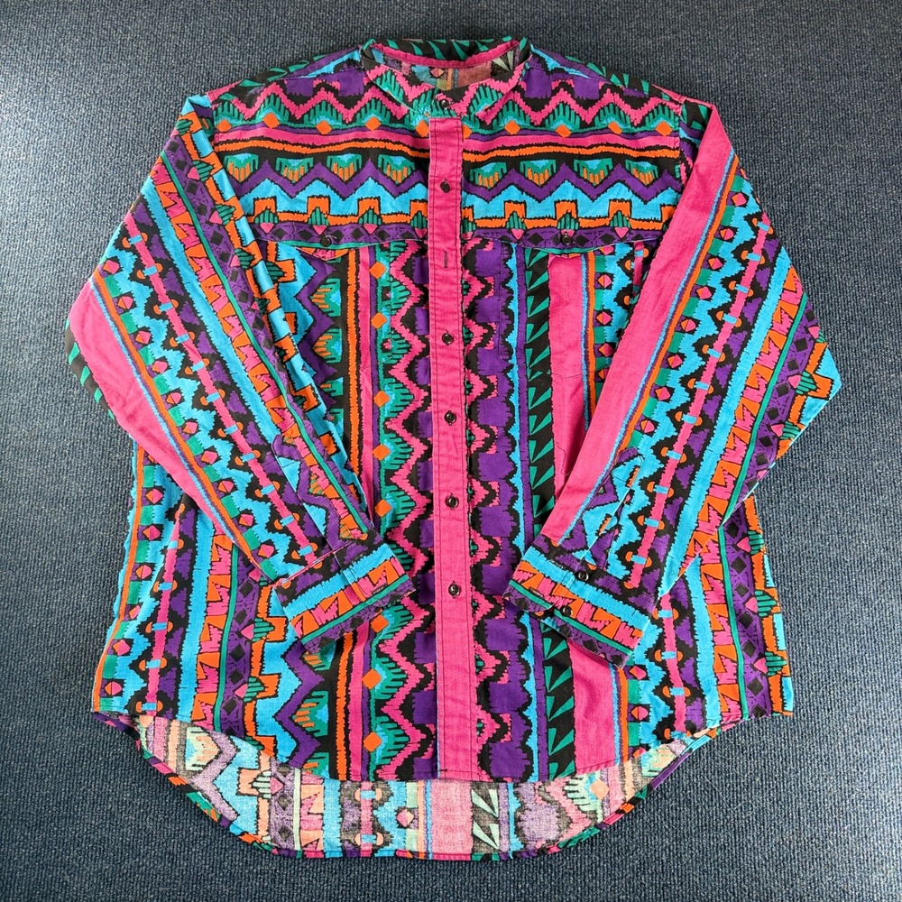 Vintage Frontier Series Southwestern Geometric Button Down Shirt Pink Purple XL‎